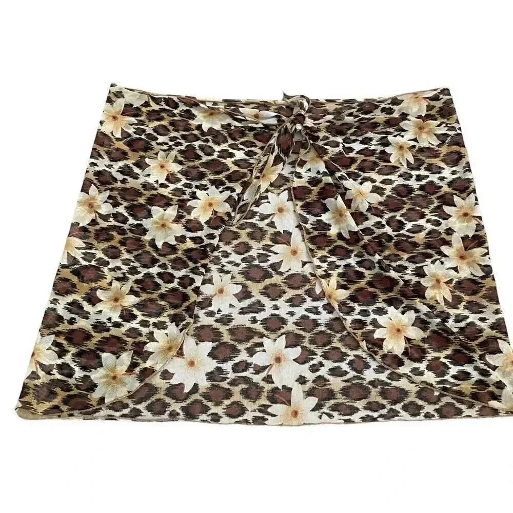Hawaiian Tropical Floral Yellow Brown Swimming Cover Up One Size # 1010